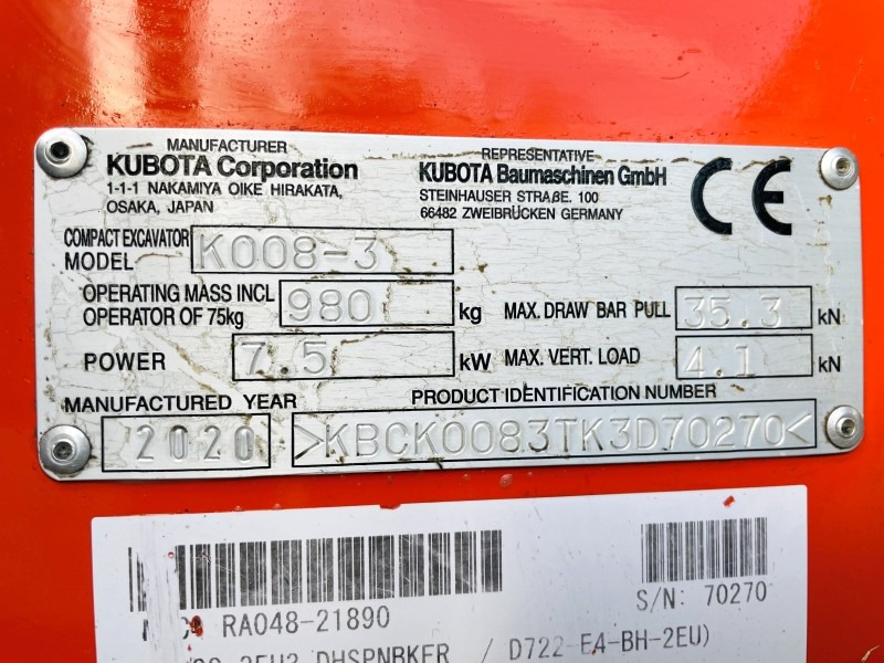 Kubota K008-3 (3727) - Minikotró: 3 kép. Kubota K008-3 (3727) - Minikotró: 3 kép.