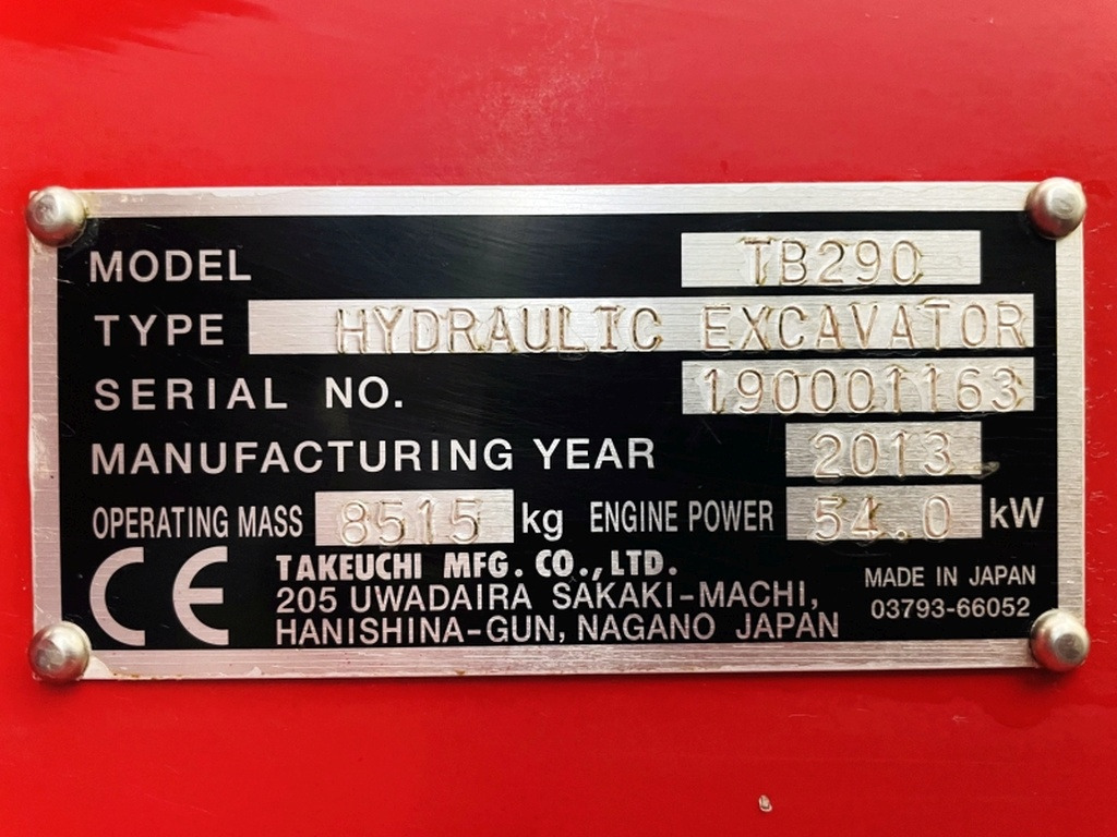 Takeuchi TB290 (4024) - Minikotró: 4 kép. Takeuchi TB290 (4024) - Minikotró: 4 kép.