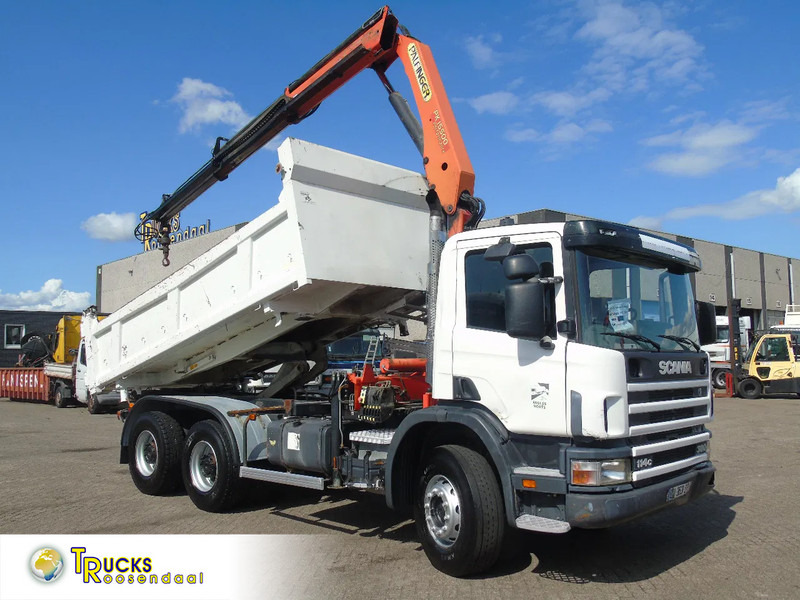 Scania T114-380 + 3SIDE TIPPER + PALFINGER PK155 + 6X4 + MANUAL + SPRING - Darus autó: 1 kép. Scania T114-380 + 3SIDE TIPPER + PALFINGER PK155 + 6X4 + MANUAL + SPRING - Darus autó: 1 kép.