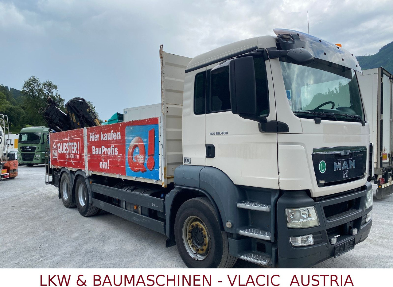 MAN TGS 26.400 6x4 mit Kran HIAB 166 - Platós teherautó, Darus autó: 2 kép. MAN TGS 26.400 6x4 mit Kran HIAB 166 - Platós teherautó, Darus autó: 2 kép.