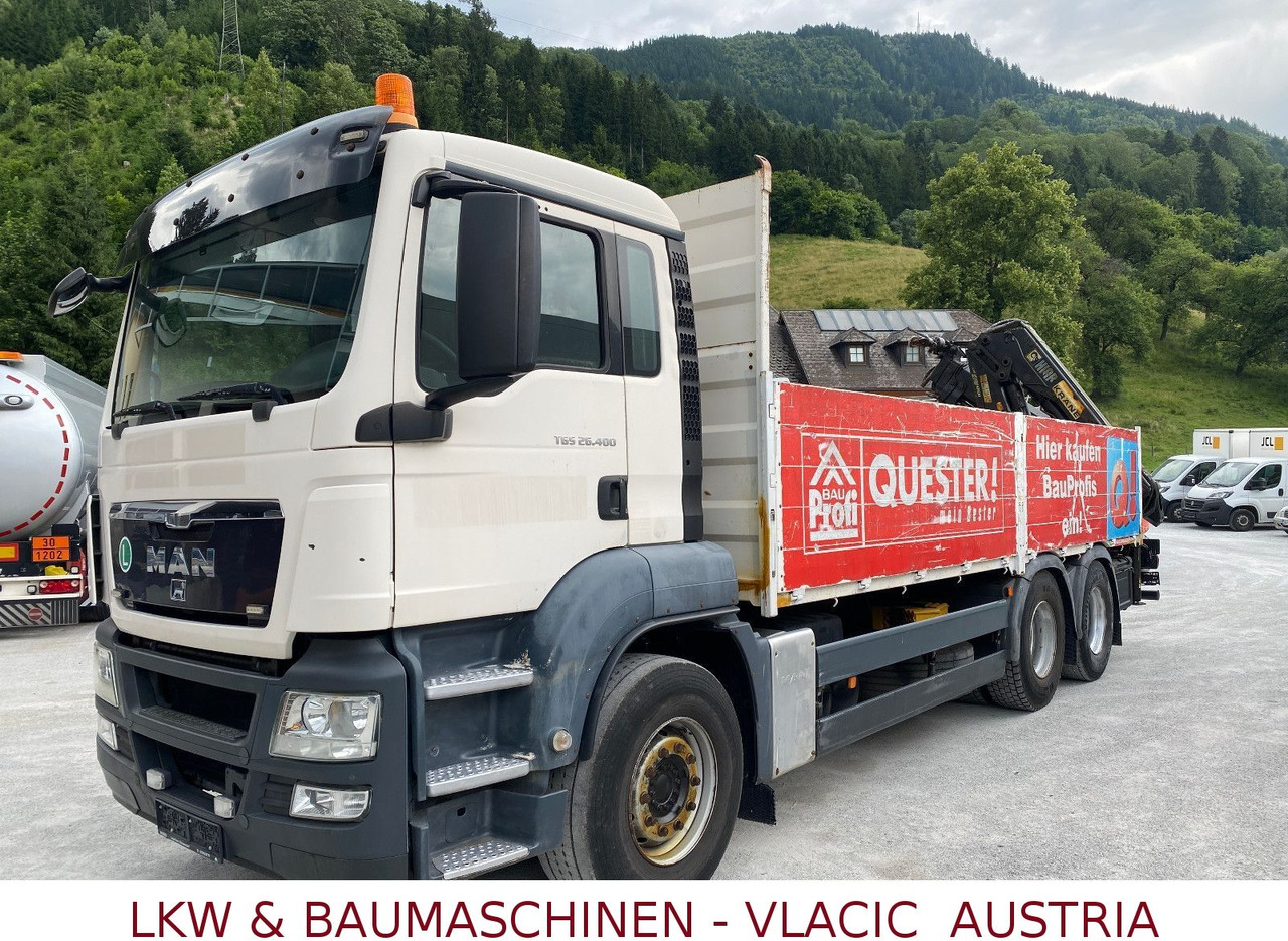 MAN TGS 26.400 6x4 mit Kran HIAB 166 - Platós teherautó, Darus autó: 1 kép. MAN TGS 26.400 6x4 mit Kran HIAB 166 - Platós teherautó, Darus autó: 1 kép.