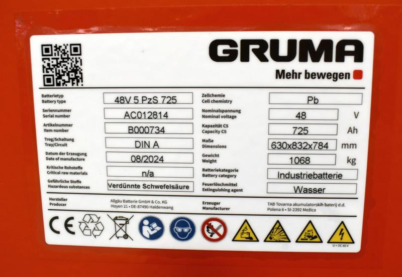 GRUMA 48 Volt 5 PzS 725 Ah - Akkumulátor - Anyagmozgató gép: 5 kép. GRUMA 48 Volt 5 PzS 725 Ah - Akkumulátor - Anyagmozgató gép: 5 kép.