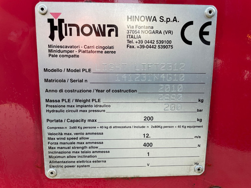 Hinowa Lightlift 23.12 IIIS - Személyemelő: 3 kép. Hinowa Lightlift 23.12 IIIS - Személyemelő: 3 kép.