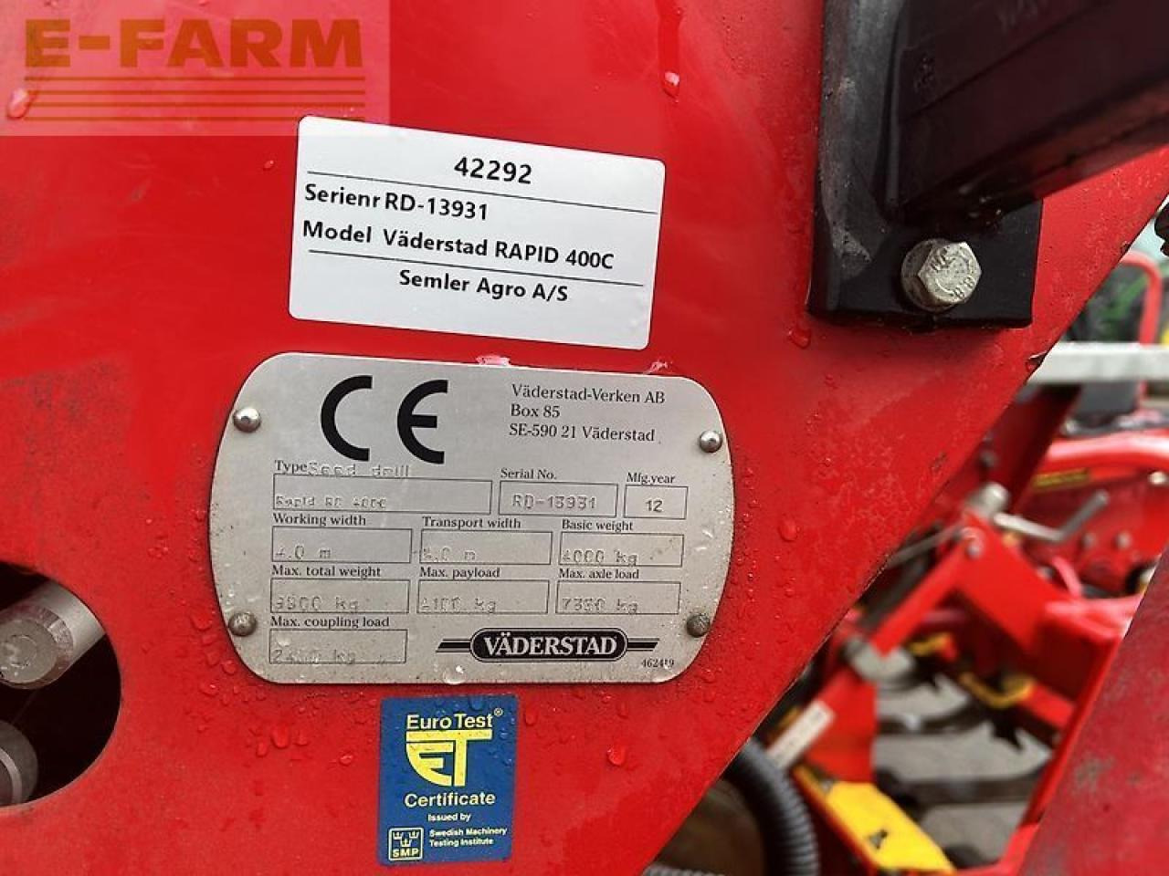 Väderstad rapid 400c - Szemenkénti vetőgép: 3 kép. Väderstad rapid 400c - Szemenkénti vetőgép: 3 kép.