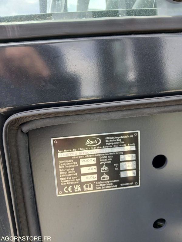 CHARIOT ELEVATEUR ELECTRIQUE BAOLI KBET20N 5500 NEUF - Elektromos targonca: 3 kép. CHARIOT ELEVATEUR ELECTRIQUE BAOLI KBET20N 5500 NEUF - Elektromos targonca: 3 kép.