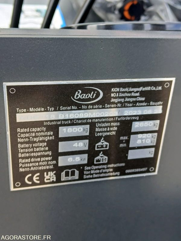 Chariot élévateur Baoli KBET18 Electrique 4350 NEUF - Elektromos targonca: 5 kép. Chariot élévateur Baoli KBET18 Electrique 4350 NEUF - Elektromos targonca: 5 kép.