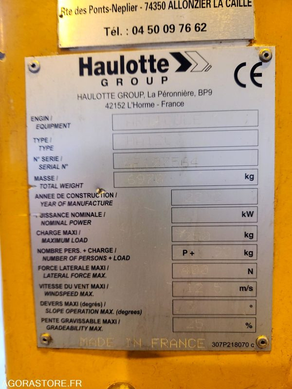 NACELLE HAULOTTE HA12C ELECTRIQUE - Emelő: 2 kép. NACELLE HAULOTTE HA12C ELECTRIQUE - Emelő: 2 kép.