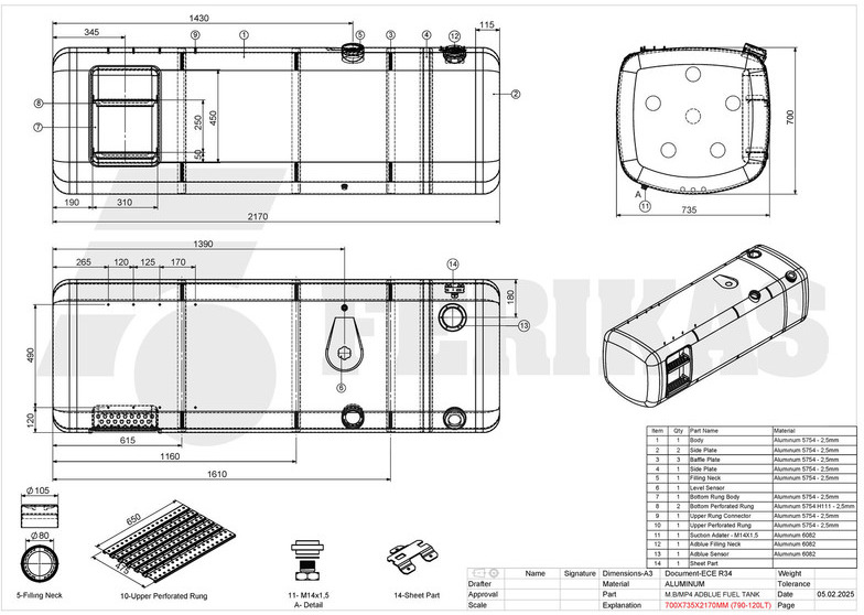 Új Üzemanyag tartály - Teherautó Mercedes-Benz Fuel tank 790L + 120L AdBlue: 11 kép.