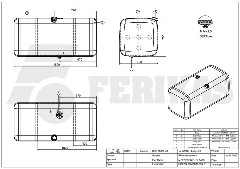 Új Üzemanyag tartály - Teherautó Mercedes-Benz New aluminum fuel tank 650L: 8 kép.