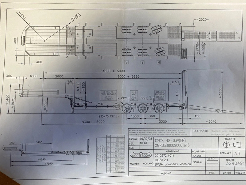 Nooteboom OSDS-48-03V, 6 M EXTENDABLE, LAST AXLE STEERING. FIRST LIFT AXEL, HYDRAULIC RAMPS - Félpótkocsi mélybölcsős: 2 kép. Nooteboom OSDS-48-03V, 6 M EXTENDABLE, LAST AXLE STEERING. FIRST LIFT AXEL, HYDRAULIC RAMPS - Félpótkocsi mélybölcsős: 2 kép.