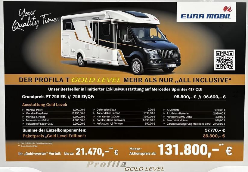 Eura Mobil PROFILA T 726 EB /- 2026 - / GOLD - LEVEL PAKET - Félintegrált lakóautó: 1 kép. Eura Mobil PROFILA T 726 EB /- 2026 - / GOLD - LEVEL PAKET - Félintegrált lakóautó: 1 kép.