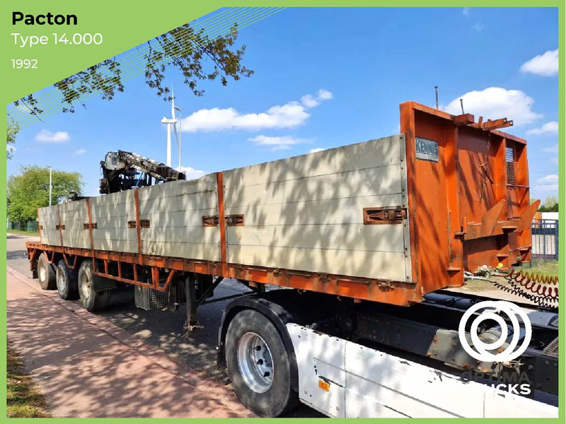 Pacton 3 AS / ROLKRAAN KENNIS TYPE 14.000 / FREINS TAMBOURS / DRUM BRAKES - Platós félpótkocsi: 1 kép. Pacton 3 AS / ROLKRAAN KENNIS TYPE 14.000 / FREINS TAMBOURS / DRUM BRAKES - Platós félpótkocsi: 1 kép.
