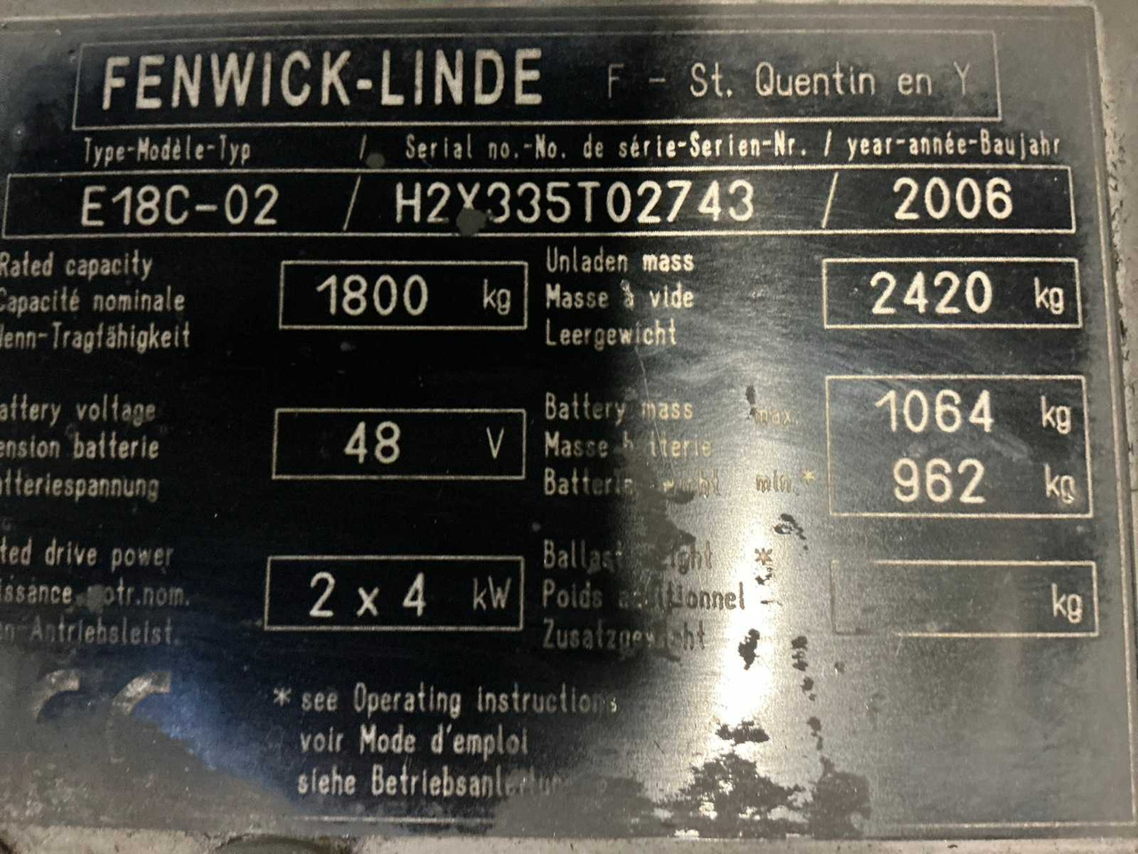 2006 LINDE-FENWICK E18C-02 FORKLIFT - Villás targonca: 2 kép. 2006 LINDE-FENWICK E18C-02 FORKLIFT - Villás targonca: 2 kép.