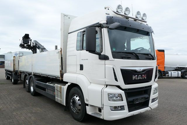 MAN 26.440 TGS LL 6x2, Kran Fassi F195AS.22, AHK, AC - Platós teherautó, Darus autó: 2 kép. MAN 26.440 TGS LL 6x2, Kran Fassi F195AS.22, AHK, AC - Platós teherautó, Darus autó: 2 kép.