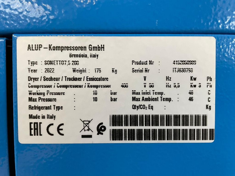 Alup Sonetto 7.5 + 200 Elektrische Schroefcompressor 5.5 kw 780 L / min 10 Bar - Légkompresszor: 3 kép. Alup Sonetto 7.5 + 200 Elektrische Schroefcompressor 5.5 kw 780 L / min 10 Bar - Légkompresszor: 3 kép.