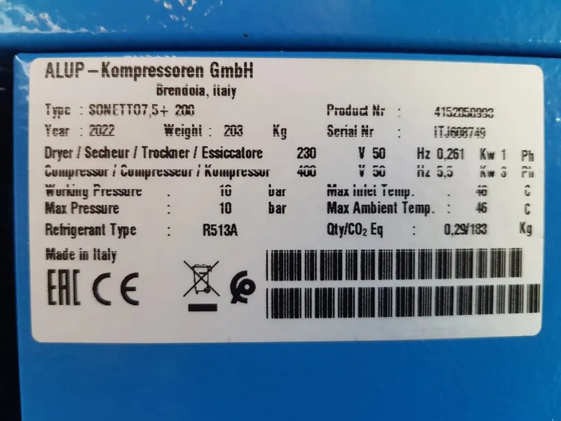 Alup Sonetto 7.5 + 200 Elektrische Schroefcompressor met ketel en droger 5.5 kW 750 L / min 10 Bar - Légkompresszor: 3 kép. Alup Sonetto 7.5 + 200 Elektrische Schroefcompressor met ketel en droger 5.5 kW 750 L / min 10 Bar - Légkompresszor: 3 kép.