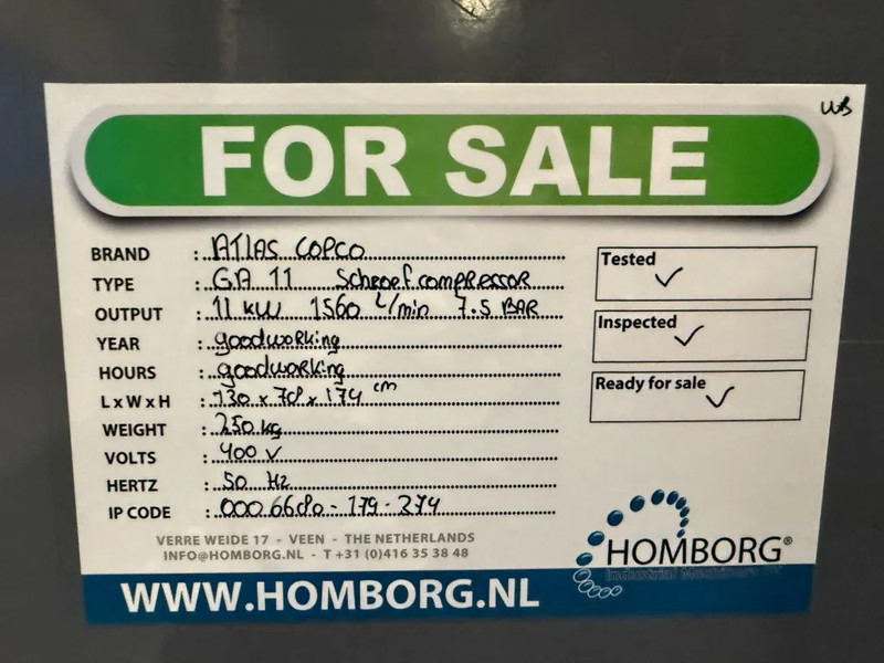Légkompresszor Atlas-Copco GA 11 Elektrische Schroefcompressor 1560 L / min 7.5 Bar: 13 kép.