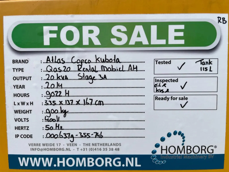 Áramfejlesztő Atlas-Copco QAS 20 Kubota mobiele 20 kVA Silent Rental generatorrset Stage 3A: 18 kép.