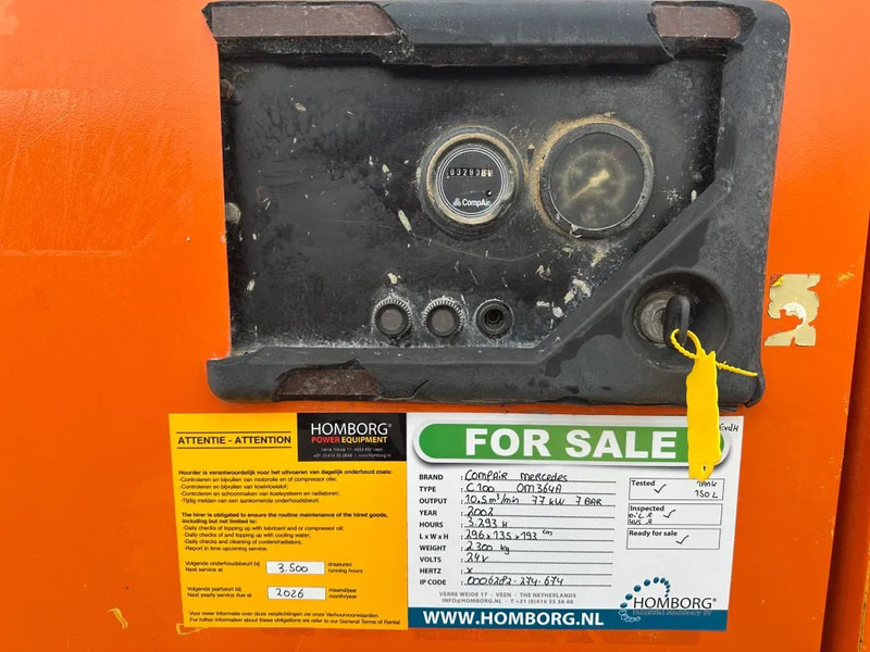Compair C100 Mercedes OM 364 A 10.5 m3 / min 77 kW 7 Bar Silent Diesel Compressor - Légkompresszor: 5 kép. Compair C100 Mercedes OM 364 A 10.5 m3 / min 77 kW 7 Bar Silent Diesel Compressor - Légkompresszor: 5 kép.