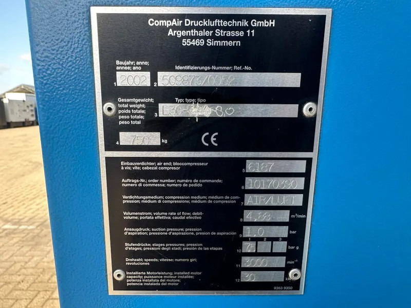 Compair L30 Elektrische Schroefcompressor 30 kW 4.88 m3 / min 7.5 Bar - Légkompresszor: 3 kép. Compair L30 Elektrische Schroefcompressor 30 kW 4.88 m3 / min 7.5 Bar - Légkompresszor: 3 kép.