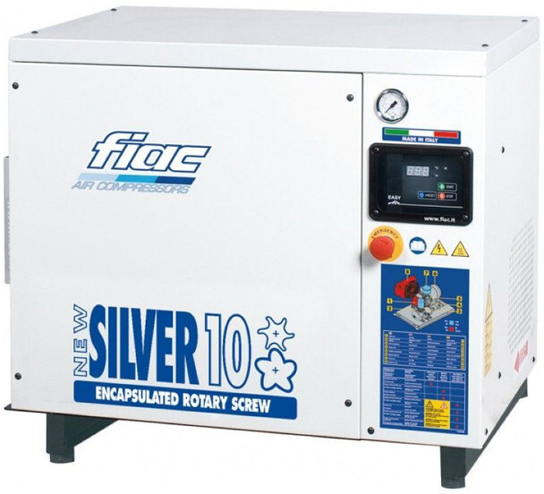 Fiac New Silver 10 Silent 7.5 kW 860 L / min 10 bar Elektrische Schroefcompressor - Légkompresszor: 1 kép. Fiac New Silver 10 Silent 7.5 kW 860 L / min 10 bar Elektrische Schroefcompressor - Légkompresszor: 1 kép.