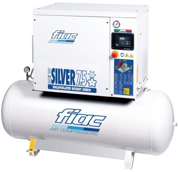 Fiac New Silver 7.5 / 300 Silent 5.5 kW 720 L / min 10 Bar Elektrische schroefcompressor met ketel - Légkompresszor: 1 kép. Fiac New Silver 7.5 / 300 Silent 5.5 kW 720 L / min 10 Bar Elektrische schroefcompressor met ketel - Légkompresszor: 1 kép.