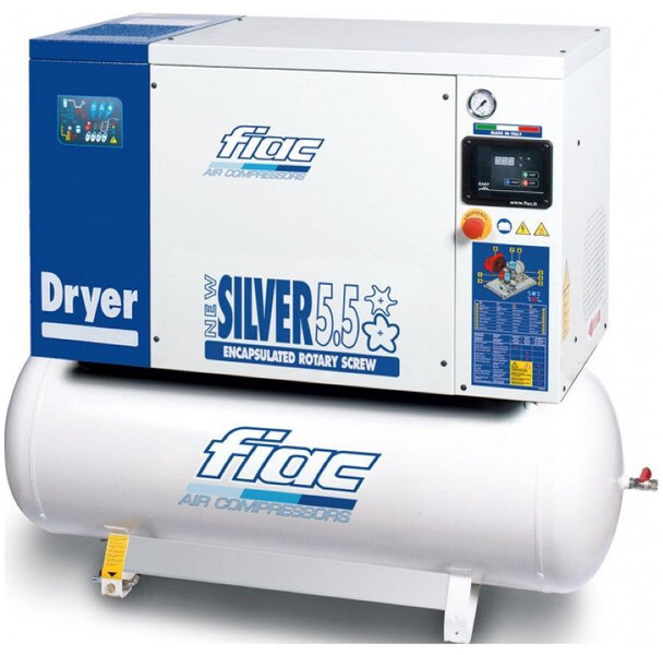 Fiac New Silver D 5.5 / 200 Silent 4 kW 450 L / min 10 Bar Elektrische Schroefcompressor met ketel en droger - Légkompresszor: 1 kép. Fiac New Silver D 5.5 / 200 Silent 4 kW 450 L / min 10 Bar Elektrische Schroefcompressor met ketel en droger - Légkompresszor: 1 kép.