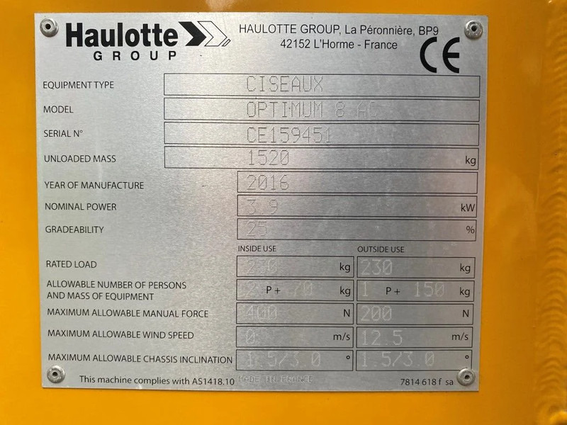 Haulotte Optimum 8 Elektrische Schaarhoogwerker 7.8 meter werkhoogte als nieuw ! 28 uur ! - Ollós emelő: 3 kép. Haulotte Optimum 8 Elektrische Schaarhoogwerker 7.8 meter werkhoogte als nieuw ! 28 uur ! - Ollós emelő: 3 kép.