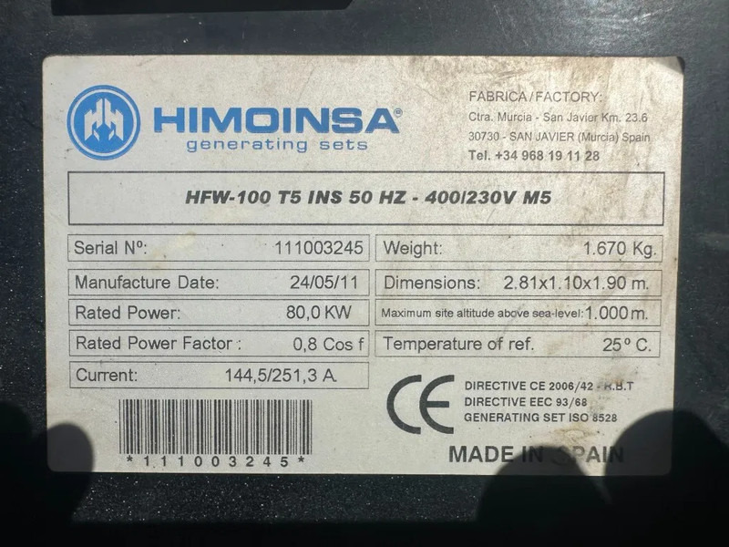 Himoinsa HFW 100 T5 Iveco Mecc Alte Spa 100 kVA Silent generatorset - Áramfejlesztő: 5 kép. Himoinsa HFW 100 T5 Iveco Mecc Alte Spa 100 kVA Silent generatorset - Áramfejlesztő: 5 kép.