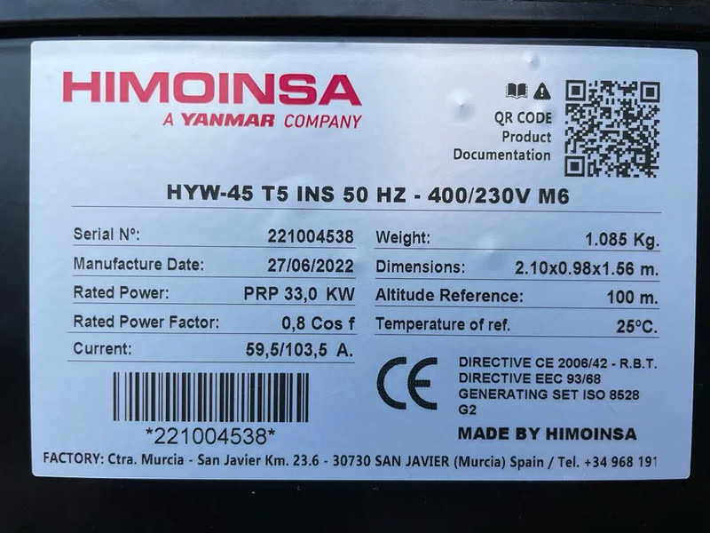 Himoinsa HYW 45 Yanmar Stamford 45 kVA Supersilent Rental generatorset as New ! - Áramfejlesztő: 3 kép. Himoinsa HYW 45 Yanmar Stamford 45 kVA Supersilent Rental generatorset as New ! - Áramfejlesztő: 3 kép.
