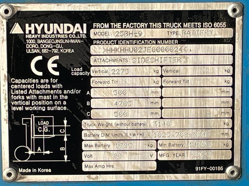 Hyundai 25BH-9 Elektra 2.5 ton Triplex Freelift Sideshift Heftruck - Elektromos targonca: 4 kép. Hyundai 25BH-9 Elektra 2.5 ton Triplex Freelift Sideshift Heftruck - Elektromos targonca: 4 kép.