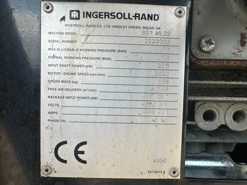 Ingersoll Rand SSR ML22 Elektrische Schroefcompressor 25 kW 3480 L / min 7.5 Bar - Légkompresszor: 4 kép. Ingersoll Rand SSR ML22 Elektrische Schroefcompressor 25 kW 3480 L / min 7.5 Bar - Légkompresszor: 4 kép.