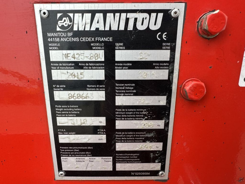 Manitou ME425-80V 2.5 ton Triplex Freelift Sideshift Elektra Heftruck - Elektromos targonca: 3 kép. Manitou ME425-80V 2.5 ton Triplex Freelift Sideshift Elektra Heftruck - Elektromos targonca: 3 kép.