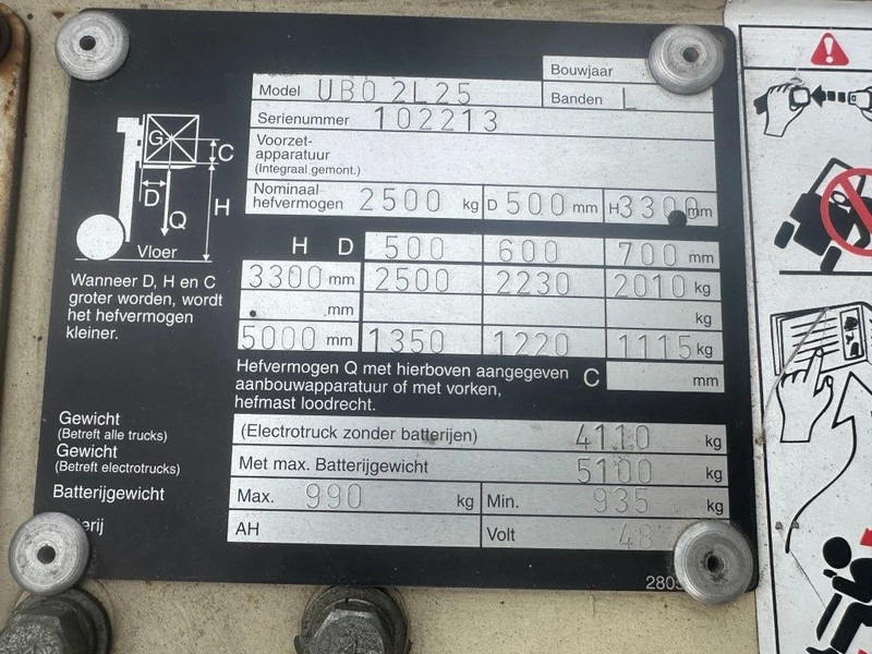 Nissan 2.5 ton Duplex Elektra Heftruck 5 meter hefhoogte - Elektromos targonca: 3 kép. Nissan 2.5 ton Duplex Elektra Heftruck 5 meter hefhoogte - Elektromos targonca: 3 kép.