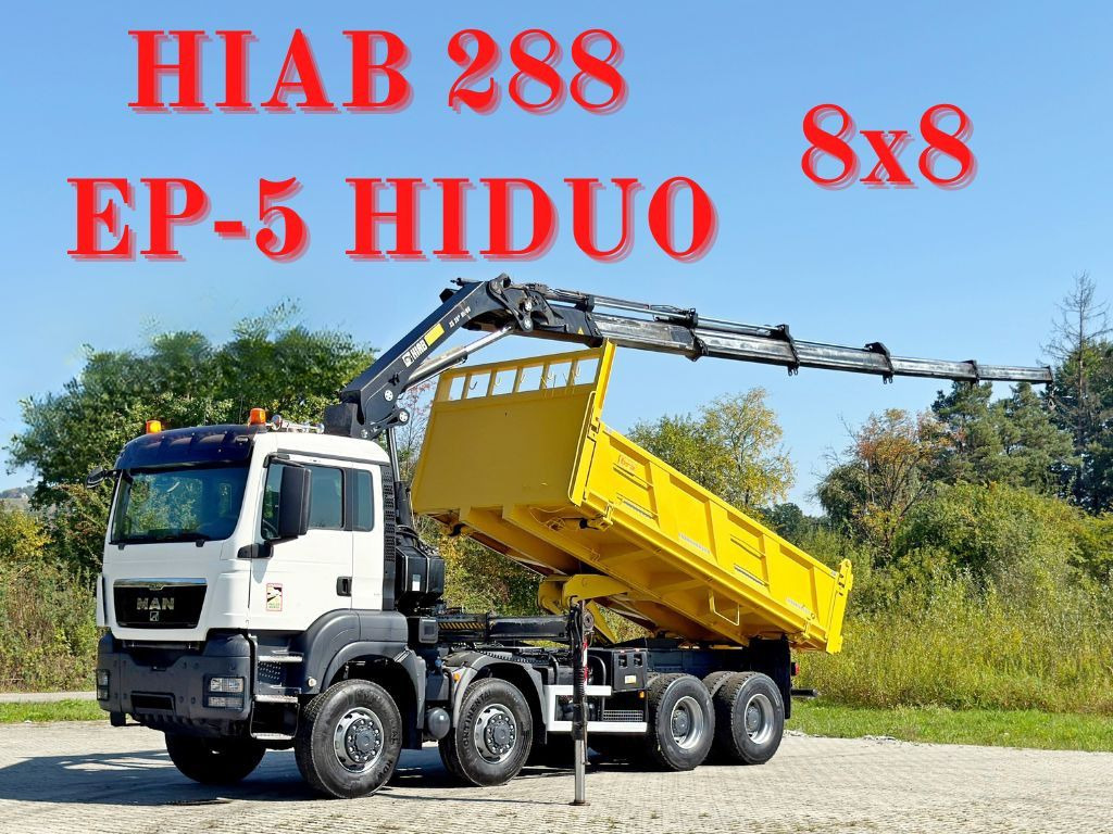 MAN TGS 32.510 * HIAB 288 EP - 5HIDUO/ FUNK * 8x8 - Billenőplatós teherautó, Darus autó: 1 kép. MAN TGS 32.510 * HIAB 288 EP - 5HIDUO/ FUNK * 8x8 - Billenőplatós teherautó, Darus autó: 1 kép.