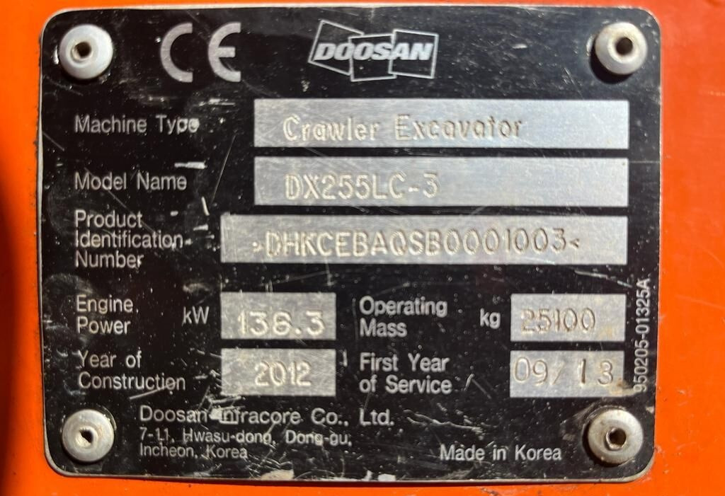 Lánctalpas kotró Doosan DX255LC-3: 11 kép.