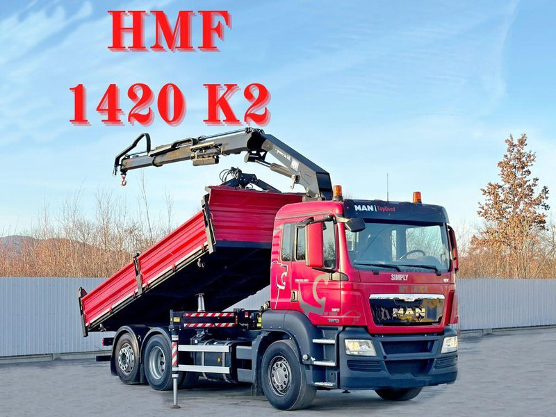 MAN TGS 26.360 Kipper 5,15m*HMF 1420 K2 + FUNK/6x2 - Billenőplatós teherautó, Darus autó: 1 kép. MAN TGS 26.360 Kipper 5,15m*HMF 1420 K2 + FUNK/6x2 - Billenőplatós teherautó, Darus autó: 1 kép.