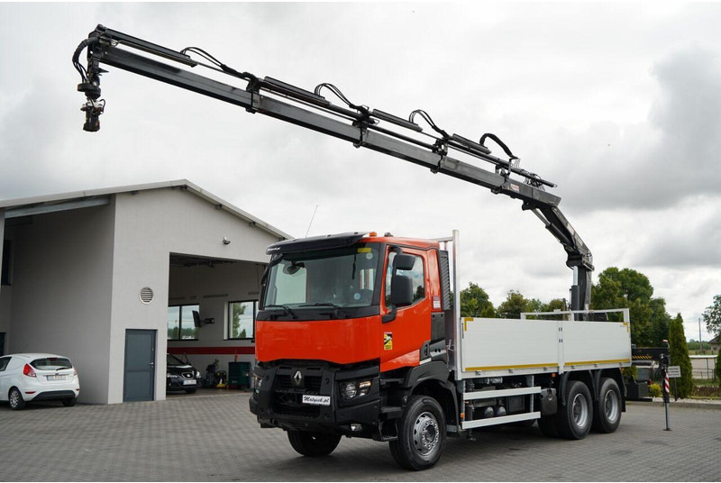 Renault K 380 / 6X4 / SKRZYNIOWY 6.2 M / + HDS HIAB 166 ES-4 / MAX UDŹWI - Platós teherautó, Darus autó: 1 kép. Renault K 380 / 6X4 / SKRZYNIOWY 6.2 M / + HDS HIAB 166 ES-4 / MAX UDŹWI - Platós teherautó, Darus autó: 1 kép.
