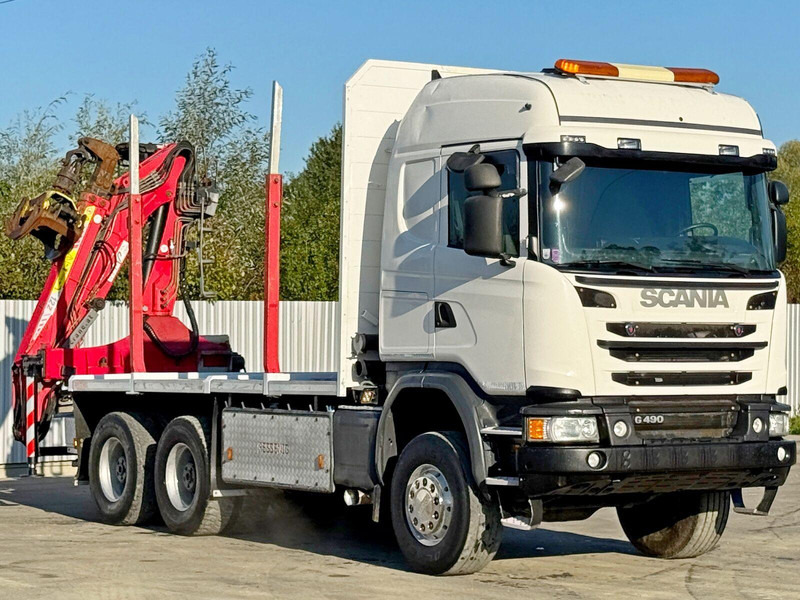 Scania G490 - Rönkszállító teherautó, Darus autó: 3 kép. Scania G490 - Rönkszállító teherautó, Darus autó: 3 kép.