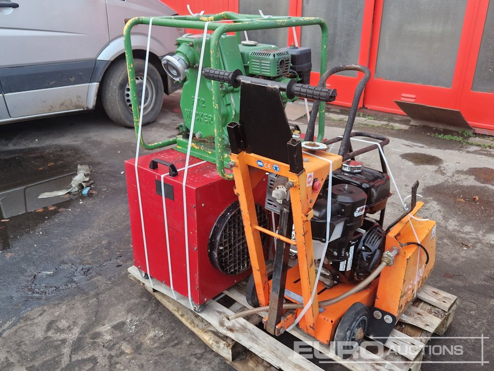 Pallet of Asphalt Saw, Electric Space Heater (2 of) Wacker Water Pump - Építőipari fűtőelem: 4 kép. Pallet of Asphalt Saw, Electric Space Heater (2 of) Wacker Water Pump - Építőipari fűtőelem: 4 kép.
