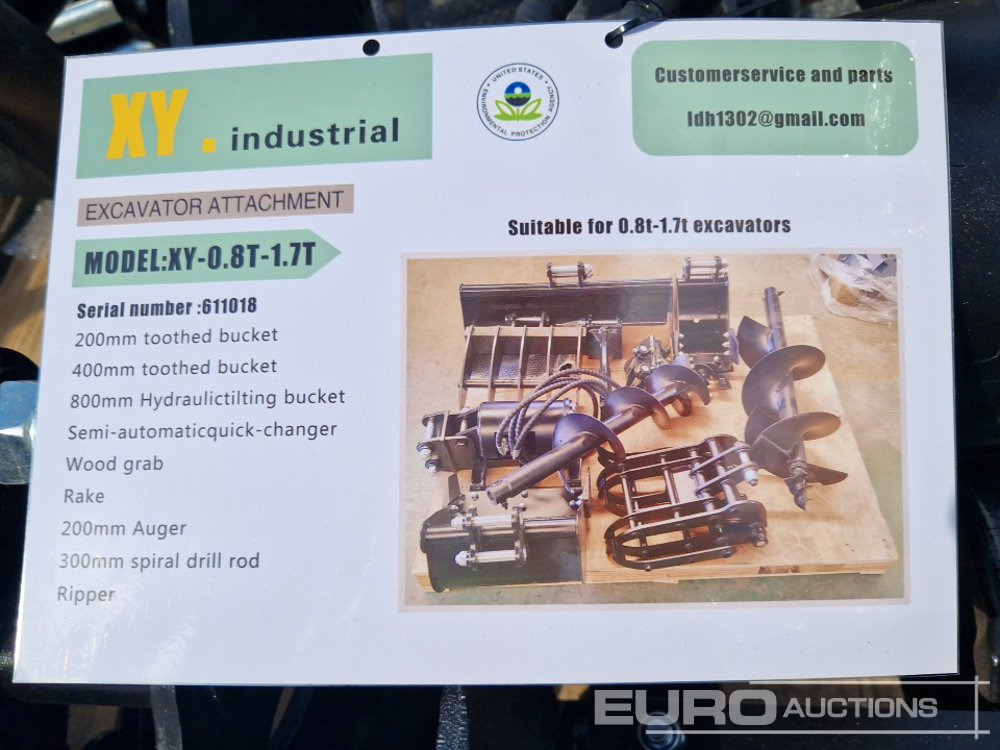 Unused 2025 XY QTY (9 of), 200mm Bucket, 400mm Bucket, 800mm Bucket, Rake, Tiller, Wood Grabber, 200mm Auger, 300 Drill Rod, QH, To Suit 0.8-1.7 Ton Excavators - Kanál: 2 kép. Unused 2025 XY QTY (9 of), 200mm Bucket, 400mm Bucket, 800mm Bucket, Rake, Tiller, Wood Grabber, 200mm Auger, 300 Drill Rod, QH, To Suit 0.8-1.7 Ton Excavators - Kanál: 2 kép.