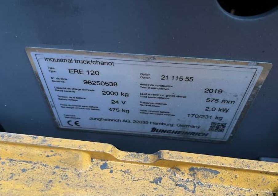 Jungheinrich ERE120 - Kézi raklapemelő: 4 kép. Jungheinrich ERE120 - Kézi raklapemelő: 4 kép.