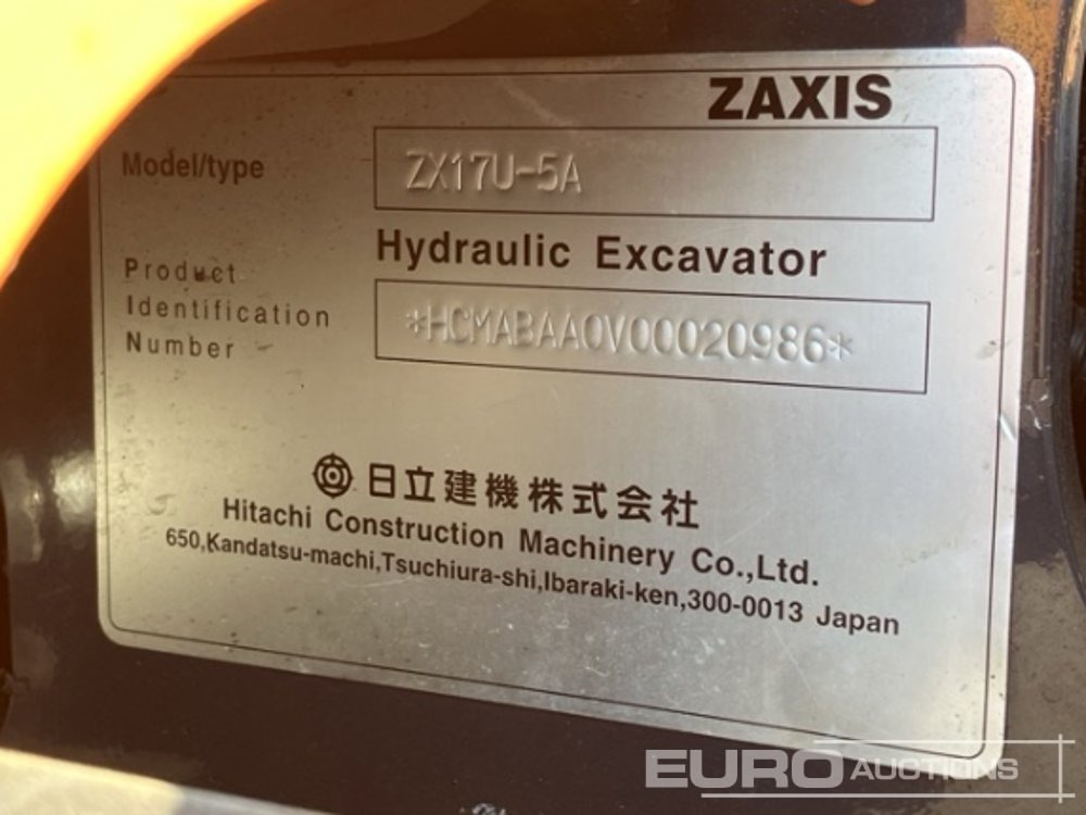 2016 Hitachi ZX17U-5A Rubber Tracks, Blade, Offset, Bucket, Canopy - Minikotró: 5 kép. 2016 Hitachi ZX17U-5A Rubber Tracks, Blade, Offset, Bucket, Canopy - Minikotró: 5 kép.