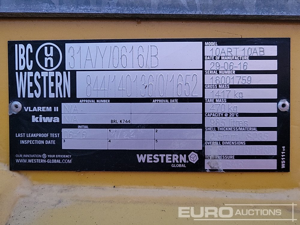 Tároló tartály 2016 Western Global 985 LITRE: 22 kép. Tároló tartály 2016 Western Global 985 LITRE: 22 kép.