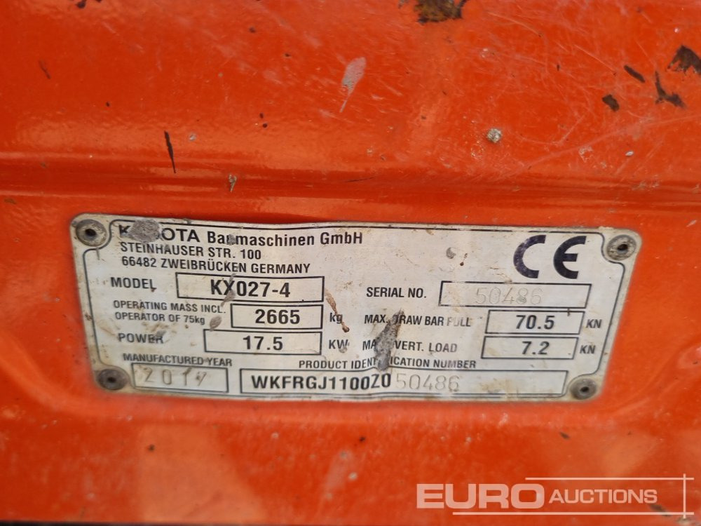 2017 Kubota KX027-4 - Minikotró: 2 kép. 2017 Kubota KX027-4 - Minikotró: 2 kép.