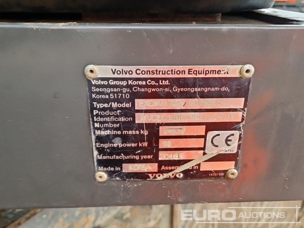 Lánctalpas kotró 2018 Volvo EC140EL: 41 kép.