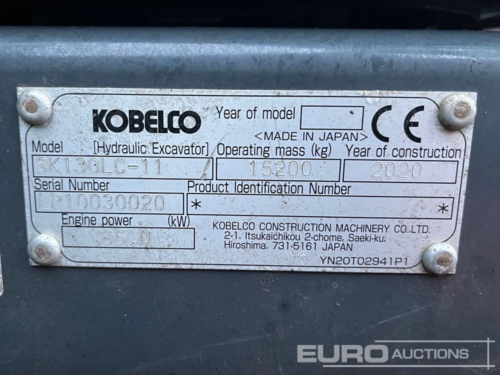 2020 Kobelco SK130LC-11 - Lánctalpas kotró: 3 kép. 2020 Kobelco SK130LC-11 - Lánctalpas kotró: 3 kép.