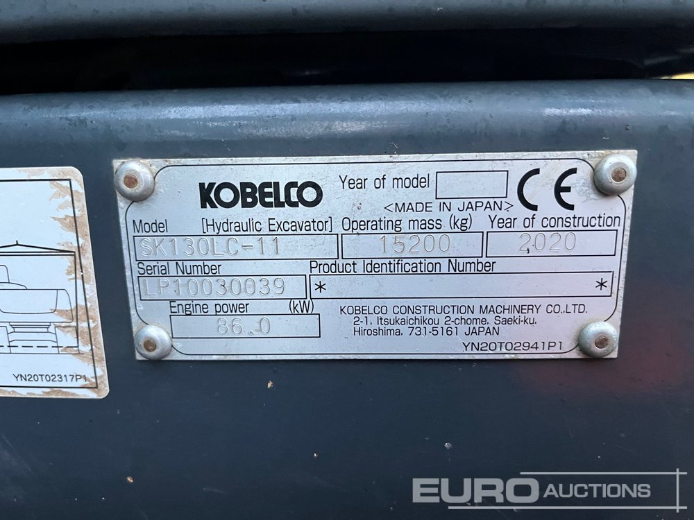 2020 Kobelco SK130LC-11 - Lánctalpas kotró: 3 kép. 2020 Kobelco SK130LC-11 - Lánctalpas kotró: 3 kép.