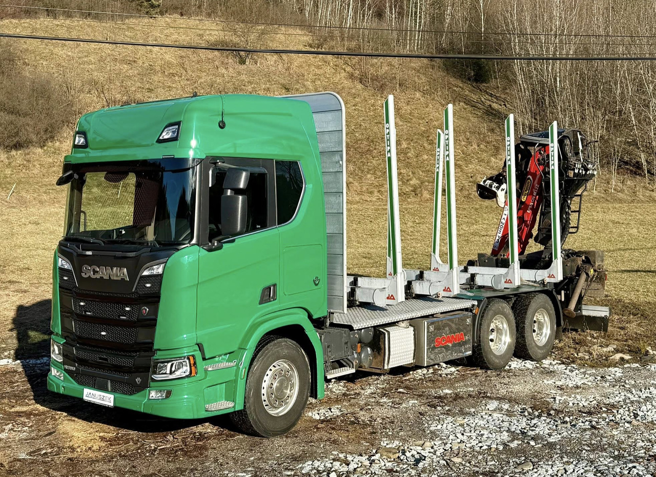 SCANIA R580 - Rönkszállító teherautó, Darus autó: 2 kép. SCANIA R580 - Rönkszállító teherautó, Darus autó: 2 kép.