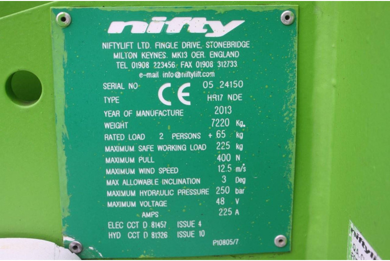 Niftylift HR17 NDE - Személyemelő: 4 kép. Niftylift HR17 NDE - Személyemelő: 4 kép.